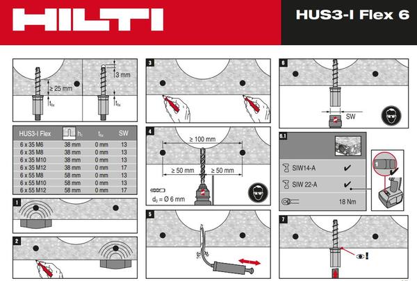自攻锚栓HUS3-I flex 6x35 M6使用说明详细图解 自攻锚栓HUS3-I flex 6x35 M6相关产品详细图解2