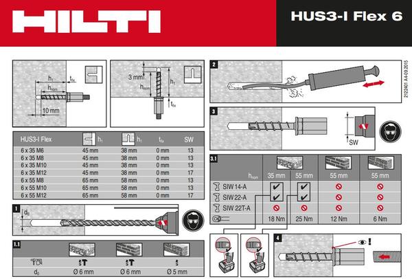 自攻锚栓HUS3-I flex 6x35 M6使用说明详细图解 自攻锚栓HUS3-I flex 6x35 M6相关产品详细图解1